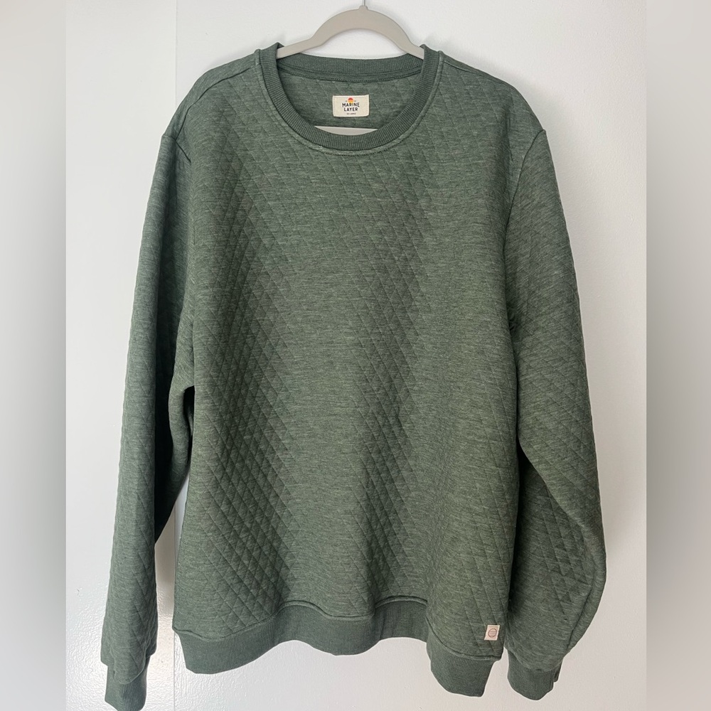 Marine Layer Olive Quilted Crewneck Sweater - XL
